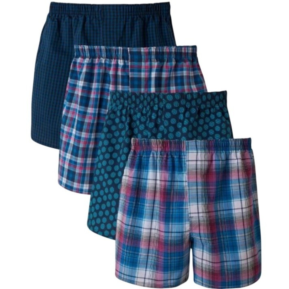 Hanes Premium Mens Stretch Wicking Boxer Shorts  Plaid Blue Teal 2XL